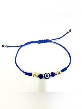 New Blue Evil Eye Beaded Adjustable Cord Bracelet